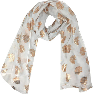 World of Shawls Silver Foil Mulberry Tree Print Fashion Scarf - World of Scarfs