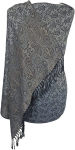 World of Shawls Ladies Floral Paisley Bordered Pashmina Feel Shawl Scarf Wrap Stole Luxuriously Warm Soft and Silky Touch - World of Scarfs