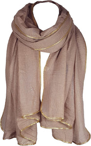 SEASONAL SPECIAL New Ladies Celebrity Style Glitter Sparkle Stardust with Gold Piping Border Scarf Scarves Maxi Wrap Wedding Party Gift - World of Scarfs
